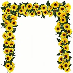 3counts Artificial Sunflower Vine Garlands, Hanging Flowers & Leaves for Room Kitchen Garden Birthday Wedding Party Table Decor, Decorative Flower Wreath, Decorative Flower Ornaments