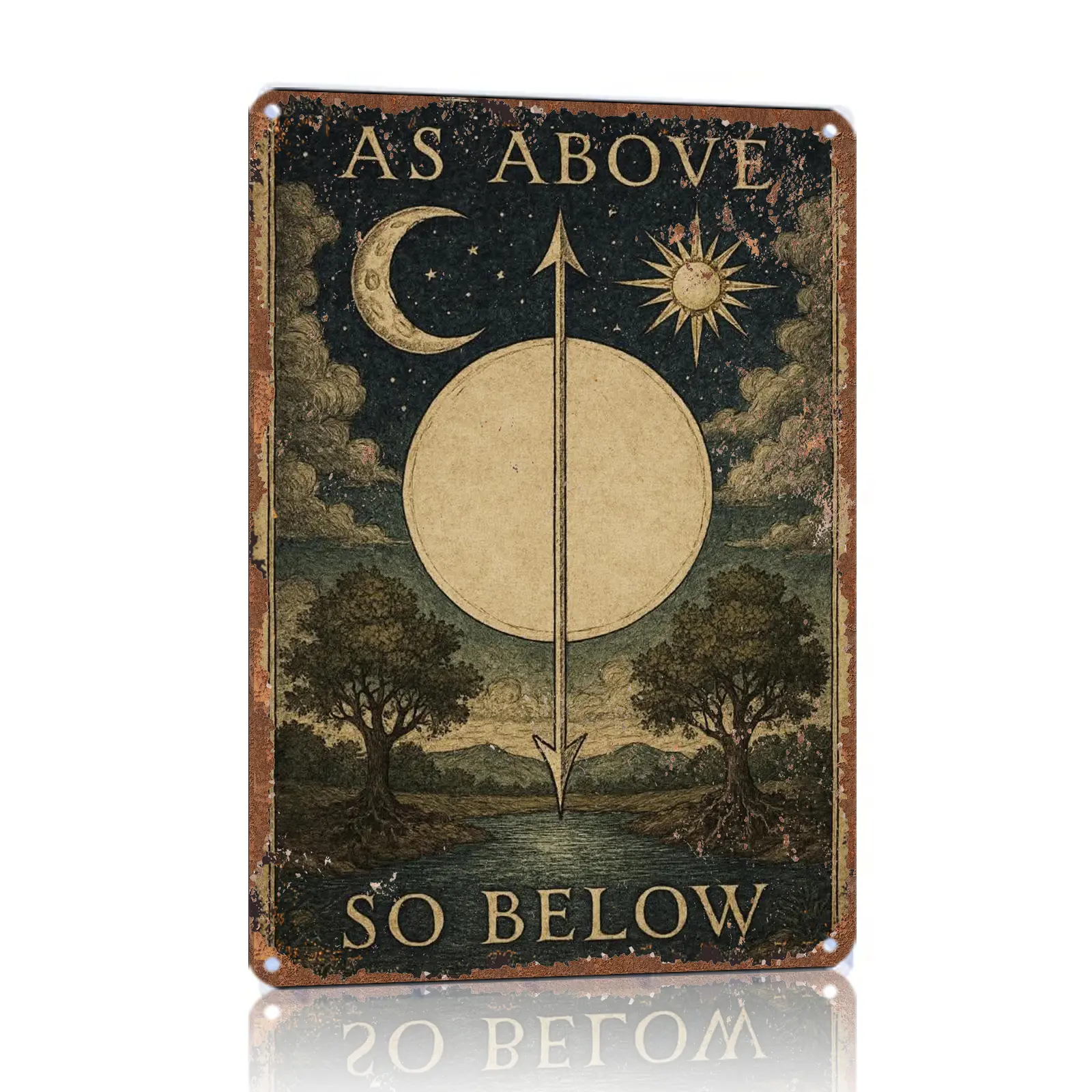 8x12 in Aluminium Occult Sun Moon Metal Plaque - Witchy Adult Fantasy Collectibles, Retro Artistic Sign, Mystical Alchemy Room Decor, Aesthetic Home Wall Accent