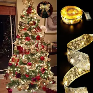 2pcs 16.4ft Christmas Ribbon Fairy Lights, LED Golden Christmas Tree Lights for Christmas, Thanksgiving, New Year & More, Christmas Lights, Indoor & Outdoor Decorations