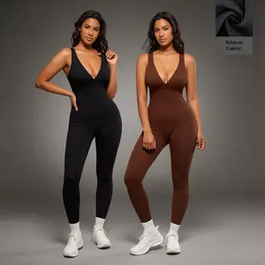 Women’s Deep V Shapewear Jumpsuit – Built-in Bra Chest Support & High-Waisted Tummy Control, Seamless Body Hugging Snatch Bodysuit