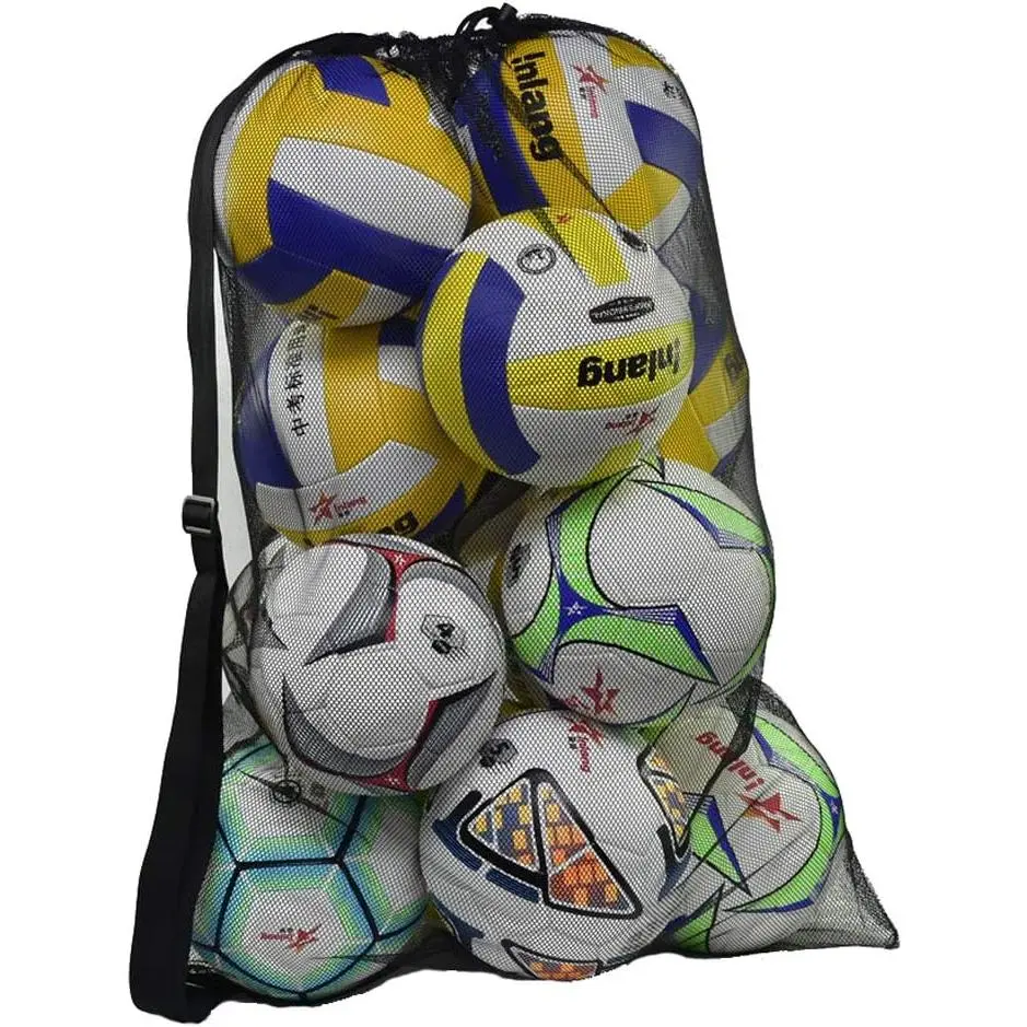 Heavy Duty Mesh Ball Bag, Extra Large Portable Sports Equipment Organizer with Drawstring Buckle Closure & Adjustable Strap for Soccer, Volleyball, Hockey & Pool Toys, Family, Laundry, Xl Size, Game Day