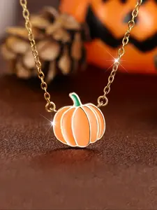 Halloween Pumpkin Necklace for Women & Men, Pendant Design Fashion Copper Jewelry for Party, Daily Clothing Decor, Trendy All-match & Exquisite Jewelry for Birthday Gift