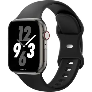 Sport Band Compatible with Apple Watch 38mm 40mm 41mm 42mm 44mm 45mm 46mm 49mm, Replacement Soft Silicone Strap Wristbands for iWatch Series 10/9/8/7/6/5/4/3/2/1 Ultra SE Women Men, Black