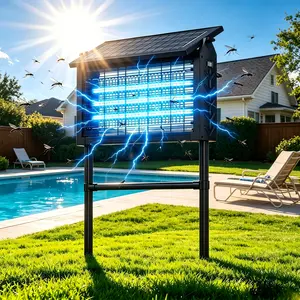 [Father's Day Gift]4500V Solar Bug Zapper Outdoor Waterproof Electric Mosquito and Fly Zapper with Smart Light Sensor Rechargeable Solar Powered Trap for Patio, Backyard, Garden, Camping