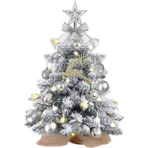 Christmas Tree Prelit, Small Artificial Christmas Tree with Lights, Pre Lit Little Decoration for Table Top Home Cafe Office, Snow Flocked