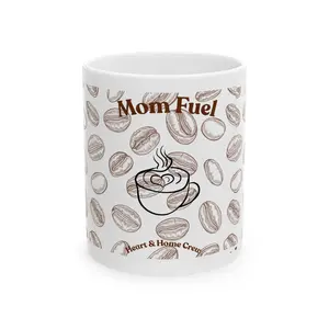 Mom Fuel Coffee Bean Pattern Mug | Ceramic Coffee Cup 11oz 15oz