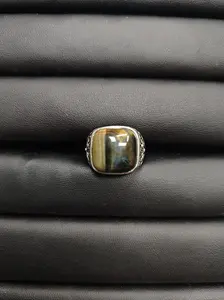 Ruby(8731)gc.Desert Whisper Ring - Square Tiger's Eye Stone with Silver Honeycomb Filigree Setting