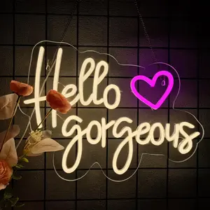 Hello Gorgeous Neon Sign Hello Beautiful Warm white LED Neon Lights for Home Wedding Birthday Backdrop Bacelorette Party