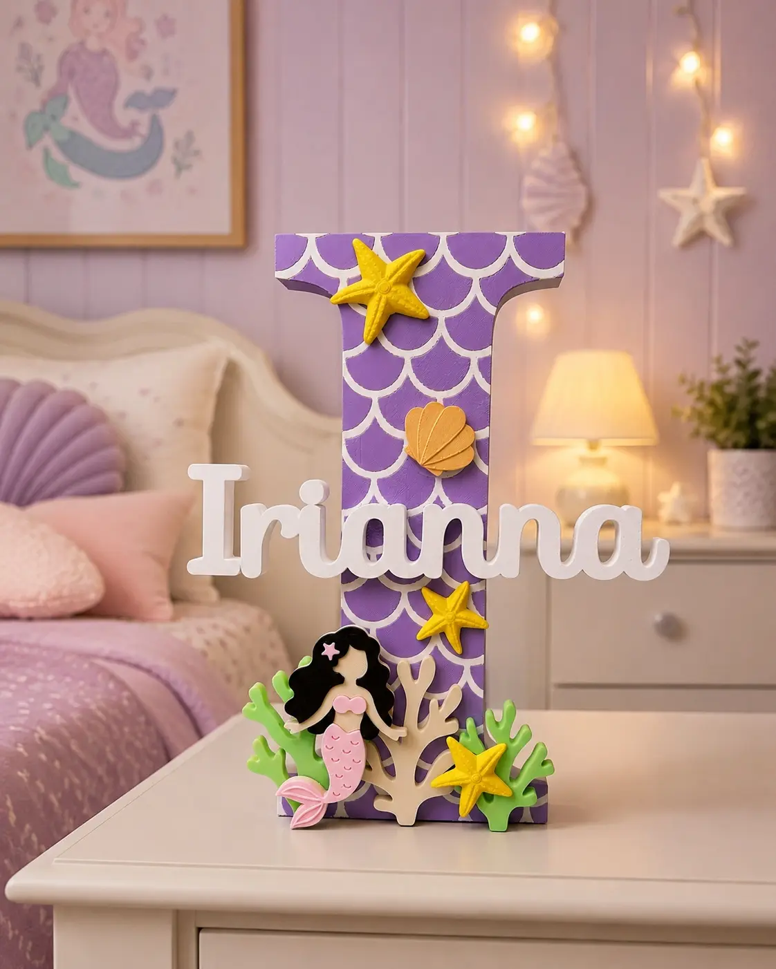 Personalized Mermaid Letter with Name | 3D Printed Nursery Decor | Custom Kids Room Sign