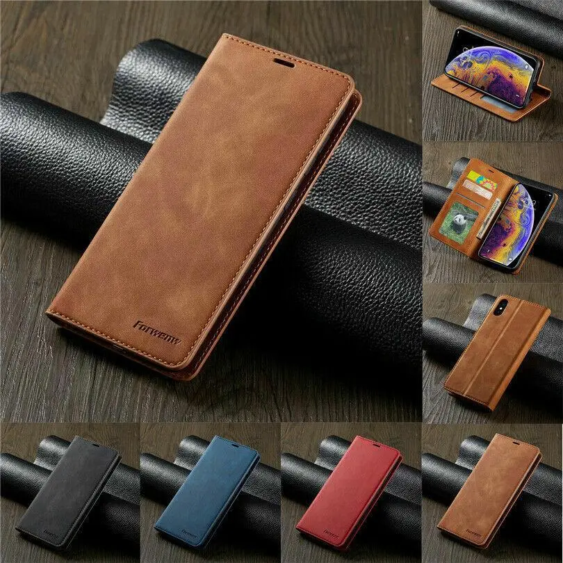 [Free Shipping] Magnetic Matte Folding PU Leather Wallet Case with Soft TPU Bumper Edge, Shockproof Protection, Card Slot for iPhone 16/15/14 (6.7")/13/12/11 Pro Max, Strapless Mobile Phone Accessories
