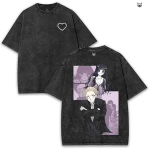 Rintaro & Waguri Vintage Double Printed Oversize Washed Tee | Anime Inspired Heavyweight Cotton Streetwear Graphic T-Shirt for Men Women Fans