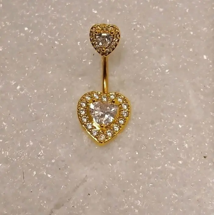 Golden Heart Belly Piercing with Sparkling Diamond Design and Elegant Heart Shape