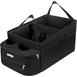 FUNNy elf Passenger Seat Organizer, Collapsible Car Storage with Partitions & 4 Cup Holders for Front or Back Seat