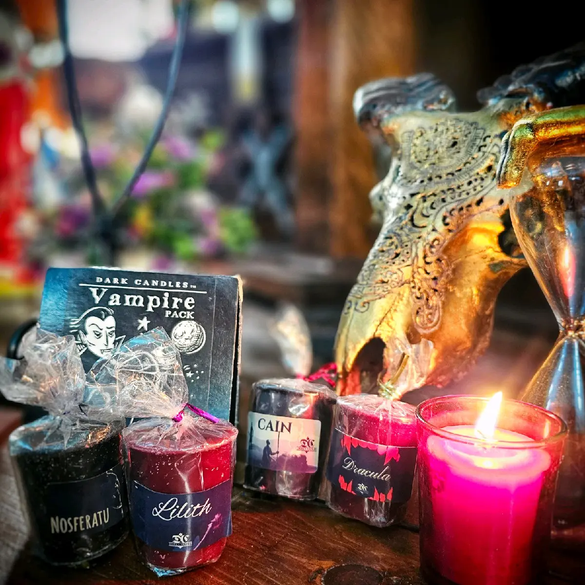 Dark Candles Vampire Collection Pack | 4 Scented Votive Candles With Glass Holder In Glossy Box Gothic Decor Light Succulent holiday candle