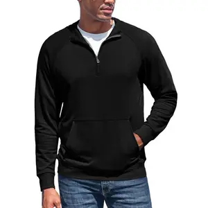 Mens Quarter Zip Pullover Sweatshirt Long Sleeve Cotton Outdoor Shirts with Pocket Menswear Hoodie