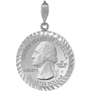 Sterling Silver Quarter Dollar Bezel 24 mm Coins Prong Back Diamond Cut 25 Cent