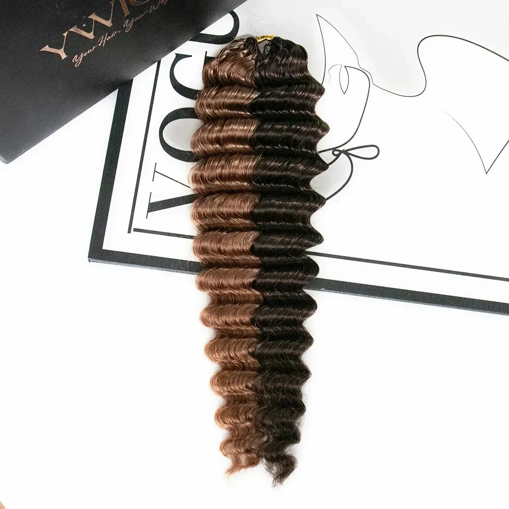 YWIGS Crochet Human Hair for Miracle Knots Boho Braids Deep Wave #4/30, #4/27, #27/30 Color Crochet Hair Pre-Separated Crochet Hair 60 grams/bundle 18 inch