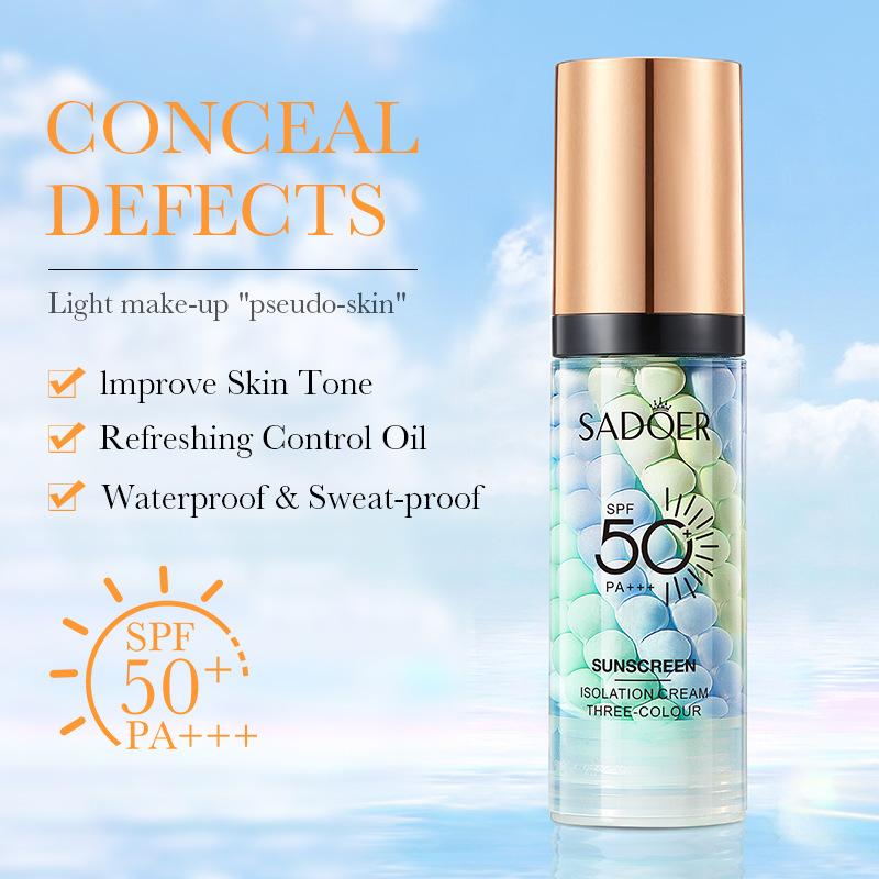 3-In-1 Color Correcting Primer SPF 50,Brightening Oil Control Moisturizer Cream, Long-Lasting Makeup Base for Flawless Skin Tone