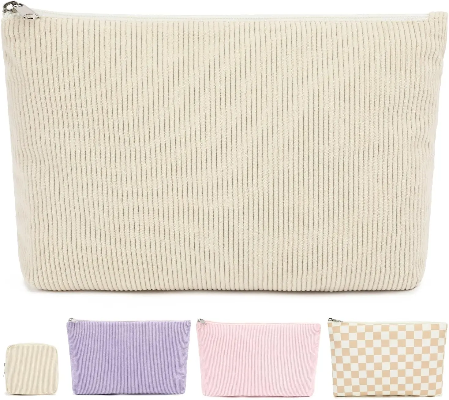 Corduroy Makeup Bag, Travel  Bag Organizer Toiletry Bag Make Up Bags with Zipper & Compartments for Women Girls