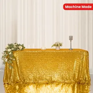 Golden Sequin Tablecloth - Rectangular Square Glitter Polyester Table Cover for Wedding, Bridal Shower, Birthday