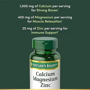 Nature's Bounty Calcium Magnesium & Zinc Caplets, Immune & Bone Health, Daily Supplement, 1000mg Calcium, 400mg Magnesium, 600 IU Vitamin D, Gluten Free, 100 Caplets