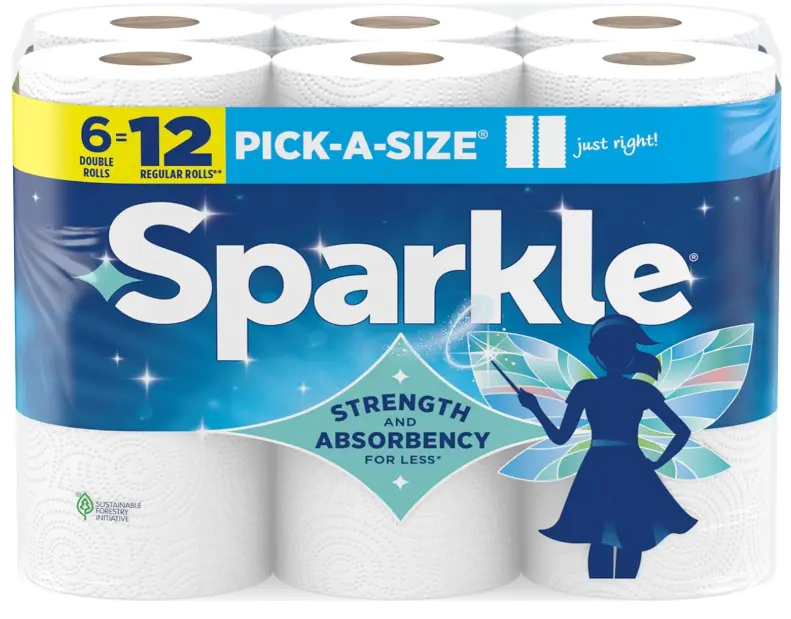 Sparkle Pick-A-Size Paper Towels 6 Double Rolls = 12 Regular Rolls, Everyday Value Paper Towel