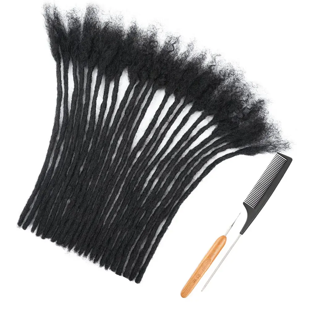 Daixi Soft Locs 100% Human Hair Loc Extensions Lighter & Softer Natural Black for Black Men and Women, Lightweight with Combs and Tools for Easy Application Handmade Dreadlock Extensions