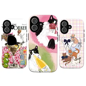 Whimsical Cat Phone Case – Cute Kitty Illustration & Vintage Aesthetic Pattern Cover for iPhone 11 12 13 14 15 16 17 Pro Max X XS & Samsung Galaxy S21–S25 Plus Ultra |   Cottagecore Cat Lover Gift