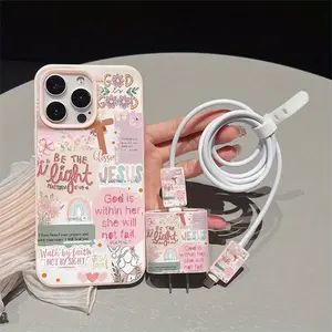 Large Hole iPhone Case Set, Liquid Cross Slogan Design, Shockproof Anti-Drop, Fits iPhone 15/14/13 Series