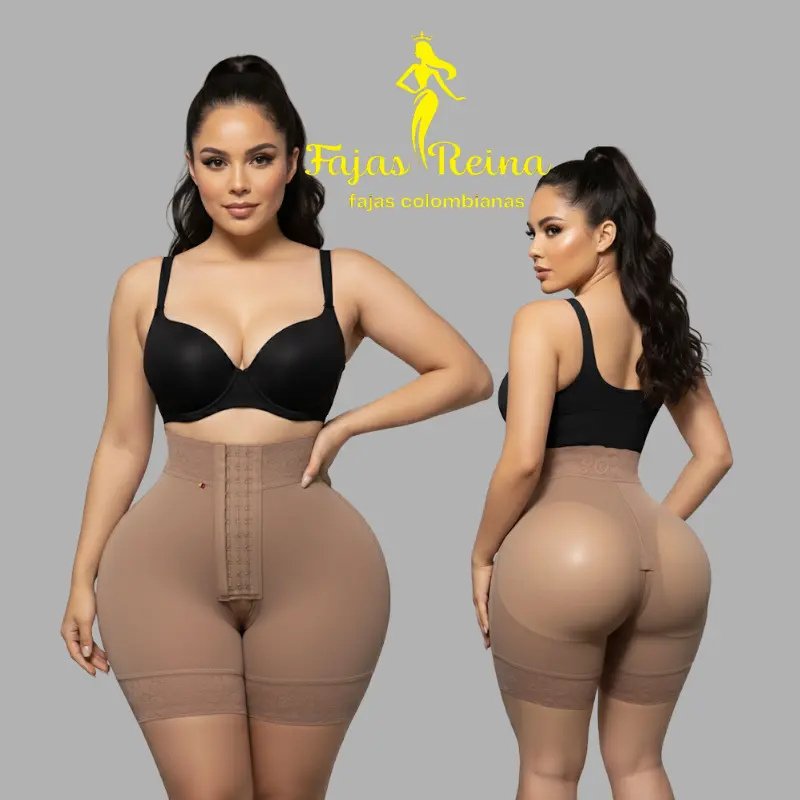 Fajas Reina Short Coqueta High Compression Molded with 3 Front Adjustments for Custom Fit All-Day Comfort Double Glute Lift Shaping