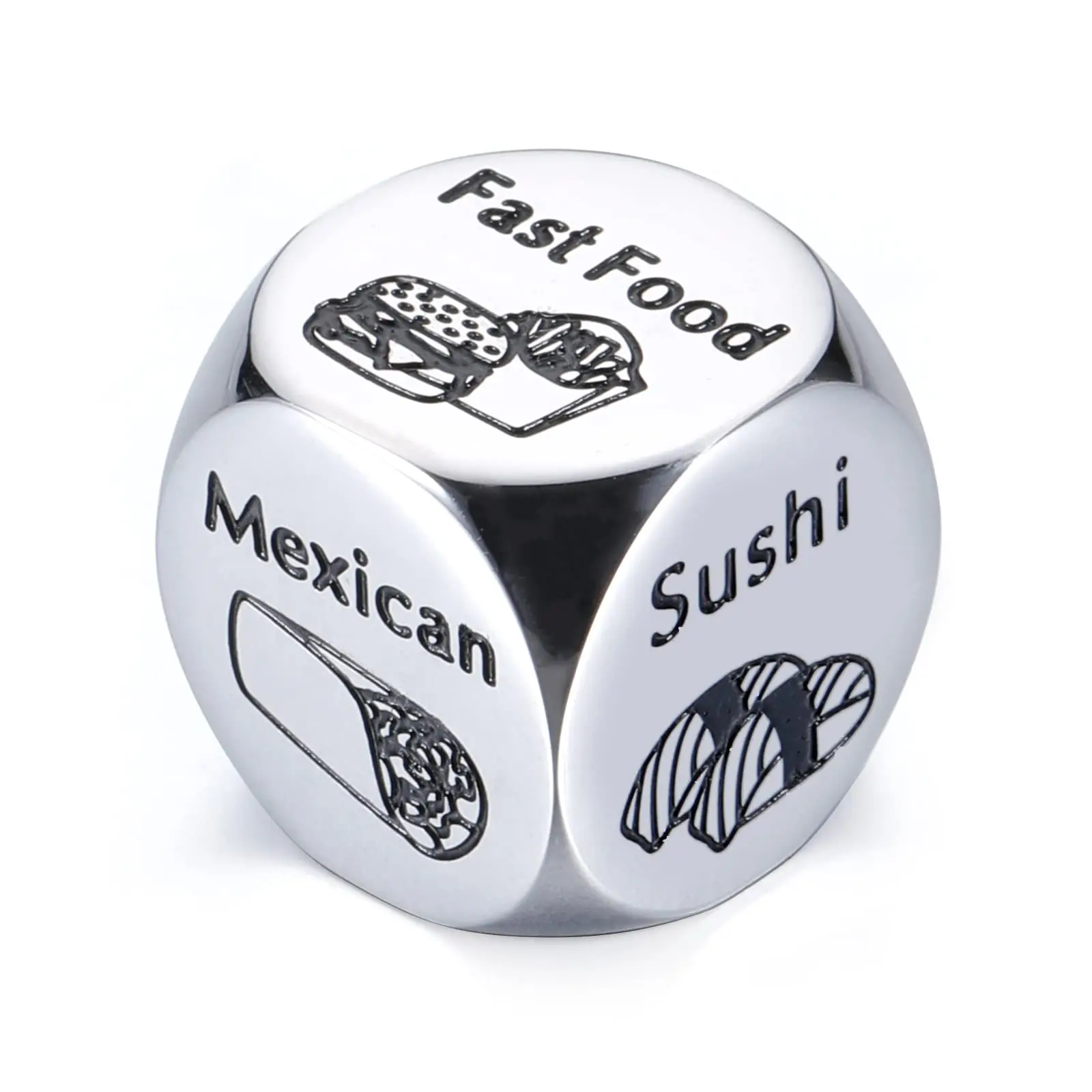 Unisex Engraved Steel Food Dice - Adult Home & Festive Party Supply, Birthday Gift for Husband, Decision-Solving Tool for Special Occasions