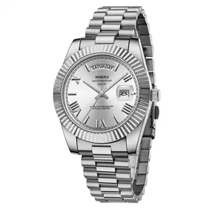 Nibosi Men's Casual Business Round Face Watch - 40mm Round Dial Analog Quartz, Fluted Bezel, Roman Numerals, Water Resistant, Daily/Party Wear, Exquisite Gift with Box
