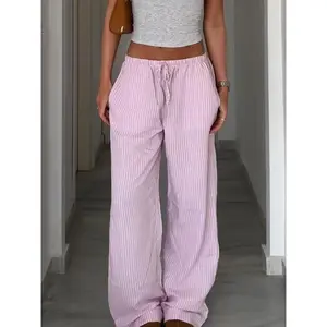 Women's Striped Print Drawstring Waist Wide Leg Pants, Casual Comfy Trousers for Summer, Fashion Women's Bottoms for Daily WearGift