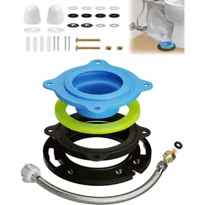 Toilet Flange Repair Kit with Elastic Wax Ring & 16" Water Supply Line, All-in-One Toilet Installation Kit, 3"/4" Drain Compatible, Rubber Gasket Seal Replacement Kit Bathroom DIY Fix Solution