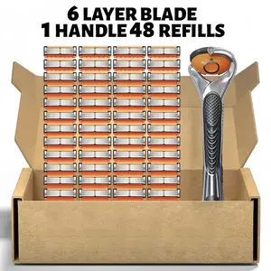 Men's Unscented Precision Razor Blade Replacement Handheld Kit - 24/48 Pieces (48 Blades + 1 Handle), All Skin Head Shave Daily Care Hair Removal Item, Ideal Birthday or Holiday Gift,summervibes