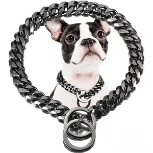 TikTok Viral Black Dog Accessories Stainless Steel Slip Lead Dog Collar - Hexagon Polished Training Chain, 6-Side Mirror Finish, Tangle-Proof Design for Dogs Leash