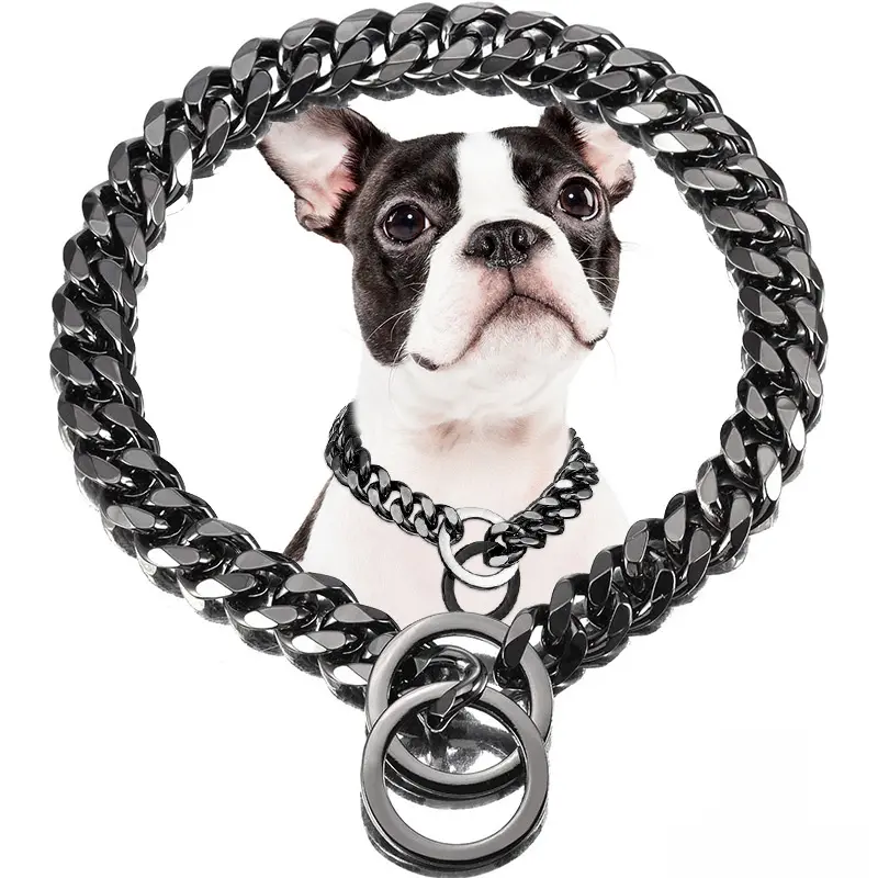 TikTok Viral Black Dog Accessories Stainless Steel Slip Lead Dog Collar - Hexagon Polished Training Chain, 6-Side Mirror Finish, Tangle-Proof Design for Dogs Leash
