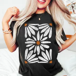 Boho Daisy Botanical Vintage Comfort Colors T-Shirt Womenswear Casual Cotton Fabric Knit