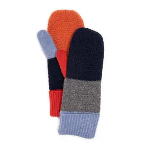 Women's Color Block Chunky Acrylic Knit Mittens - Acrylic, Cold-Hardy, Knits, Mitten-Style Women's Gloves, 1 Size Fits Most, Gentle Wash, For Feminine Playful Outfits, Acrylic Women's Gloves