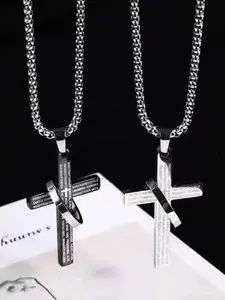 Men's Stainless Steel Cross Pendant Necklace, Casual Letter Design, All Seasons Fashion Accessory, Creative Gift Idea, Jewelry Gifts