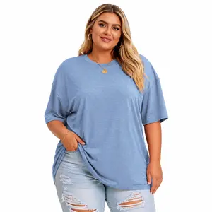 ROSRISS Women's Plussize Casual Short Sleeve Round Neck T-Shirts - Cute, Lightweight, Soft, Simple, Comfortable Basic Oversized Roomy Summer Tunics, True to Size, XL-5XL VPS0147 for Outdoor Fun, Roomy Women's T-Shirts