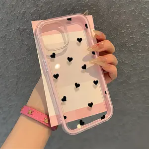 Creative Heart Pattern Border Tpu Phone Case, Full Coverage Transparent Soft Shell for iPhone 17 16 15 14 13 12 11, Perfect Gift