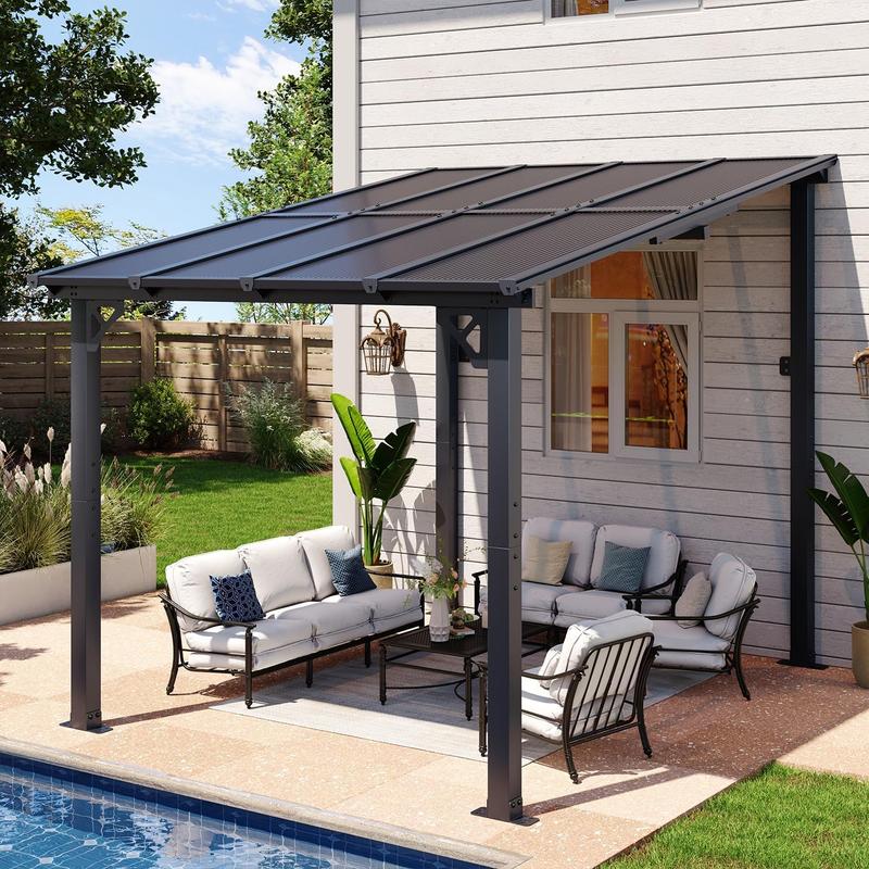 Aoxun 8’x10’ Gazebo Wall Mounted Pergola for Outdoor Patio, Decks, Backyard - Heavy Duty Awnings, Black, Clearance