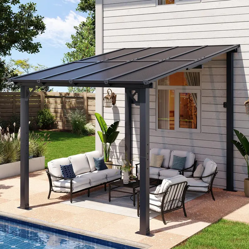 Aoxun 8’x10’ Gazebo Wall Mounted Pergola for Outdoor Patio, Decks, Backyard - Heavy Duty Awnings, Black, Clearance
