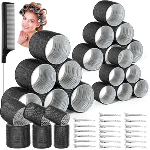 50pcs Hair Rollers Hair Curlers, Hair Curling Tool, Black Rollers, Curlers for Long Hair Thick, Jumbo Large Medium Small Rollers Set, Stainless Steel Clips and Storage Bag, Hair Styling Kit