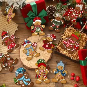 24-Piece Men's Gingerbread Christmas Decorations, Cute Wooden Holiday Tree Ornaments for Home & Kitchen Festive Hanging Decoration, Party Decoration