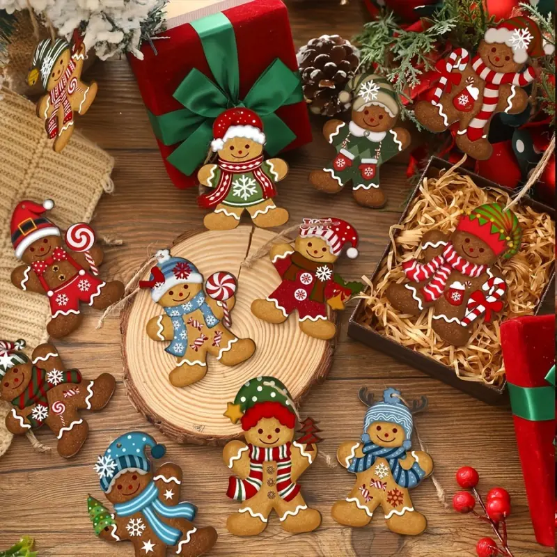 24-Piece Men's Gingerbread Christmas Decorations, Cute Wooden Holiday Tree Ornaments for Home & Kitchen Festive Hanging Decoration, Party Decoration, Gift Ornaments