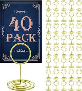GPYG 40PCS Table Number Holders, Place Cards Holder, Mini Food Labels Menu Holder, Photo Holders, Idea for Centerpieces, Wedding, Birthday, Party Decoration (Gold) (Kt-009)