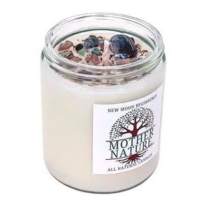 Mother Nature Gaia Candle by New Moon Beginnings, Handmade Soy Wax Aromatherapy Crystal Candles for Grounding & Manifestation - Hand Poured Scented Petrichor