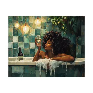 Woman Bubble Bath Poster Print, African Woman Wine & Bath, Black is Beautiful - Unframed